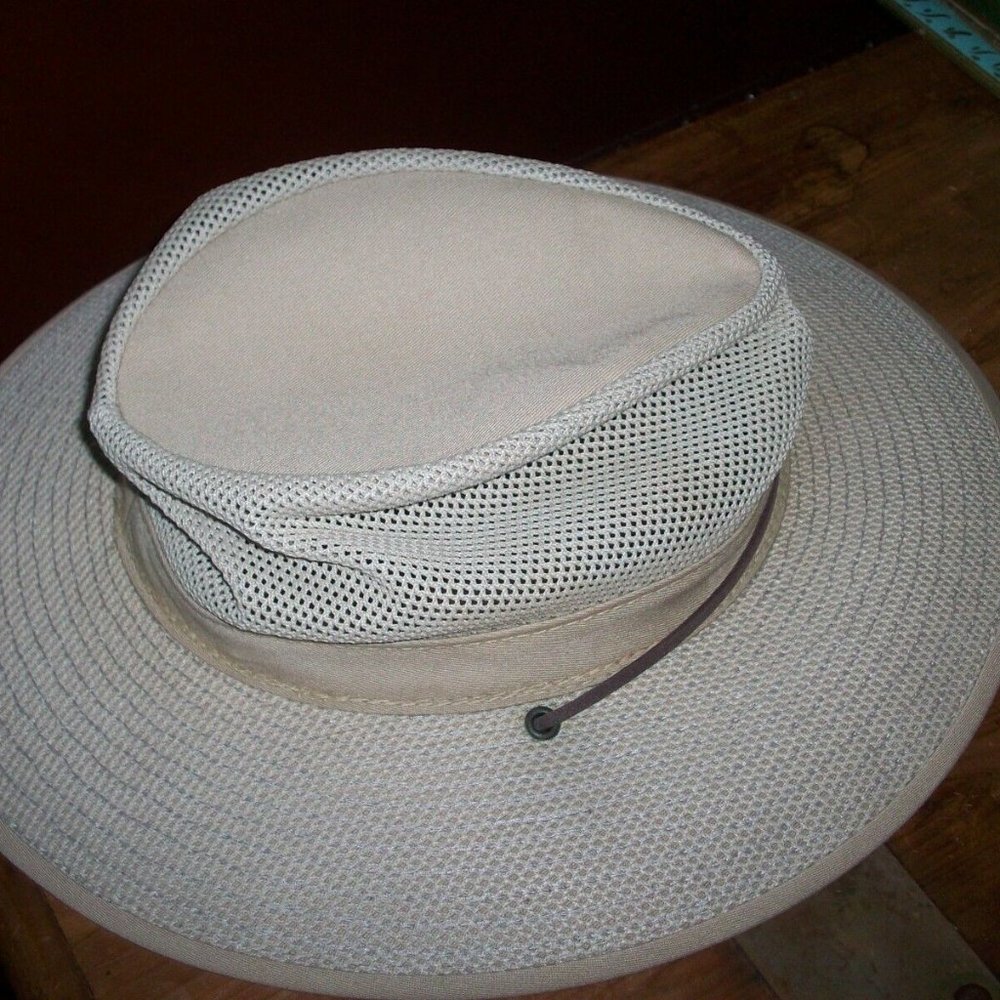 Henschel Hat Co. Canvas Vented Safari Brim Hat Brown w/Leather Strap USA Size XS